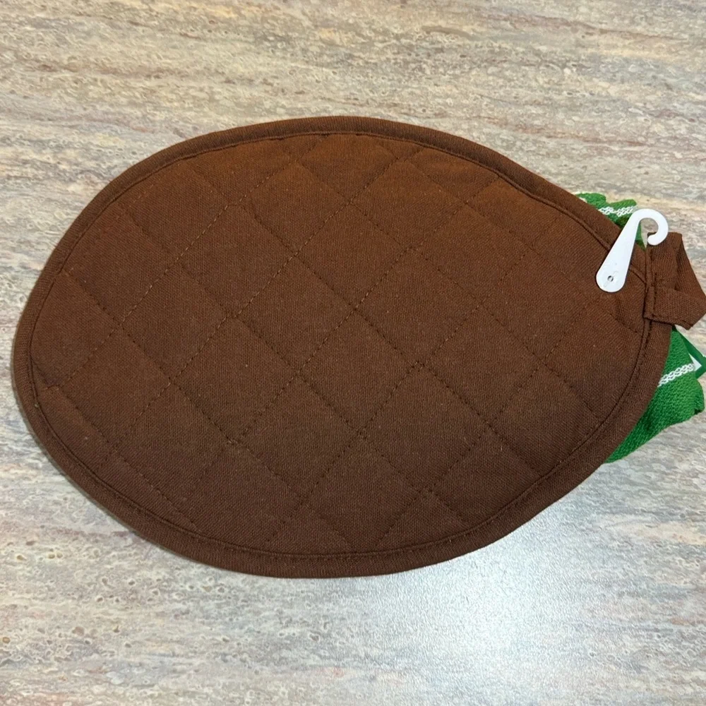Football Pot Holder and Green Striped Towel Set